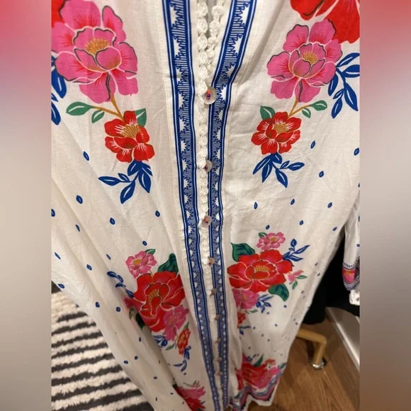 FARM RIO (NWT): White Floral Dress/Swim Coverup - Picture 6 of 6